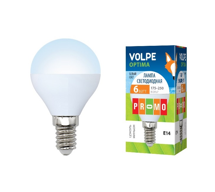 Лампа светодиодная LED-G45-6W/NW E14 VOLPE 10215