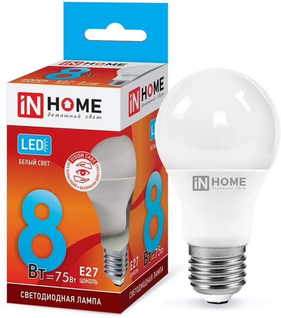Лампа светодиодная LED-A60-VC 8Вт 230В E27 4000К 760Лм IN HOME 4690612024028