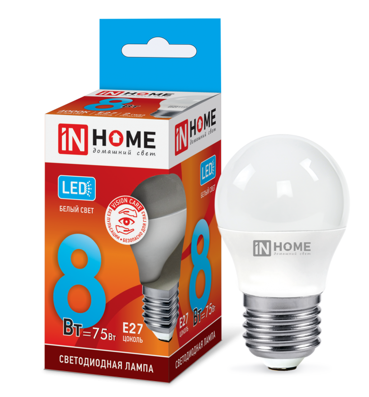 Лампа светодиодная LED-ШАР-VC 8Вт 230В E27 4000К 760Лм IN HOME 4690612020570