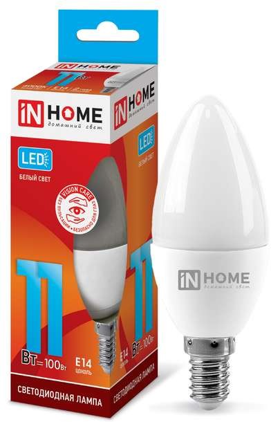 Лампа светодиодная LED-СВЕЧА-VC 11Вт 230В E14 4000К 820лм IN HOME 4690612020471