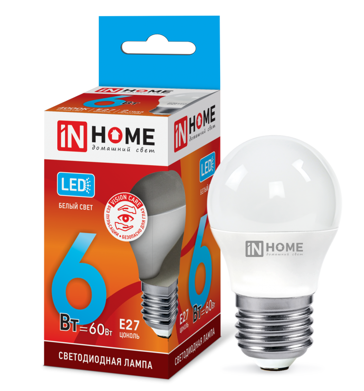 Лампа светодиодная LED-ШАР-VC 6Вт 230В E27 4000К 570Лм IN HOME 4690612020532