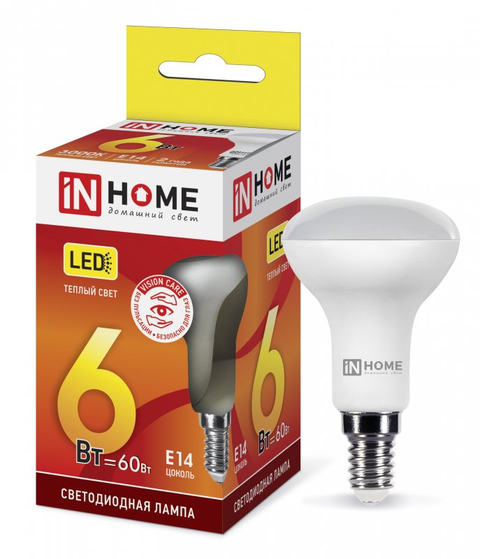 Лампа светодиодная LED-R50-VC 6Вт 230В E14 3000К 480лм IN HOME 4690612024240