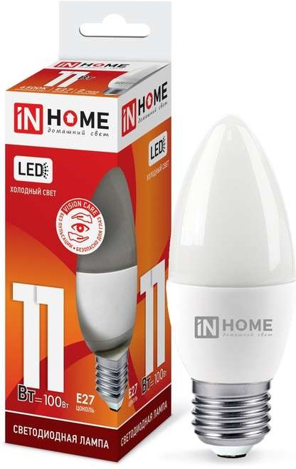 Лампа светодиодная LED-СВЕЧА-VC 11Вт 230В E27 6500К 820лм IN HOME 4690612024868