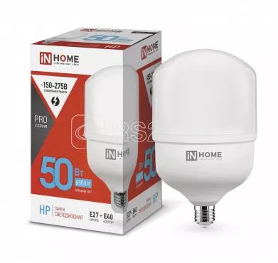 Лампа светодиодная LED-HP-PRO 50Вт 230В 6500К E27 4750Лм с адаптером IN HOME 4690612031125