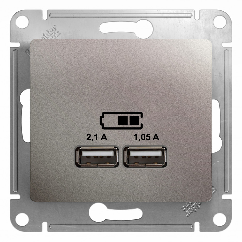 Розетка USB 2-м СП Glossa тип A+A 5В/2100мА 2х5В/1050мА механизм платина SchE GSL001233