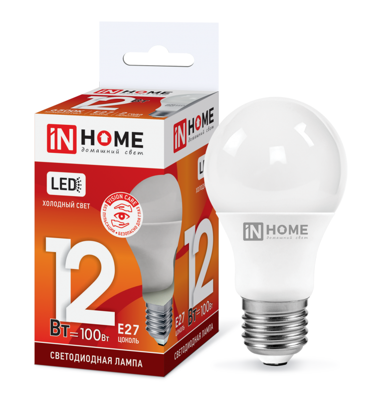Лампа светодиодная LED-A60-VC 12Вт 230В E27 6500К 1140лм IN HOME 4690612020259