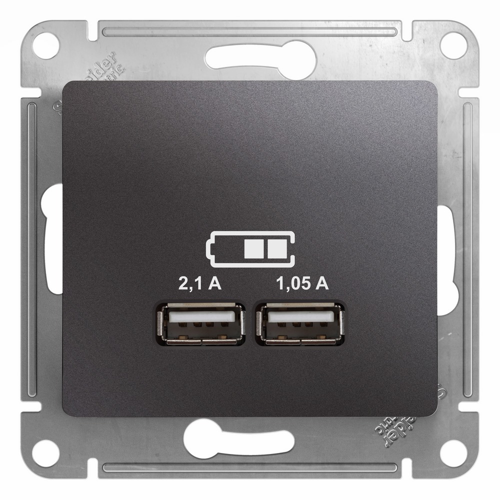 Розетка USB 2-м СП Glossa тип A+A 5В/2100мА 2х5В/1050мА механизм графит SchE GSL001333