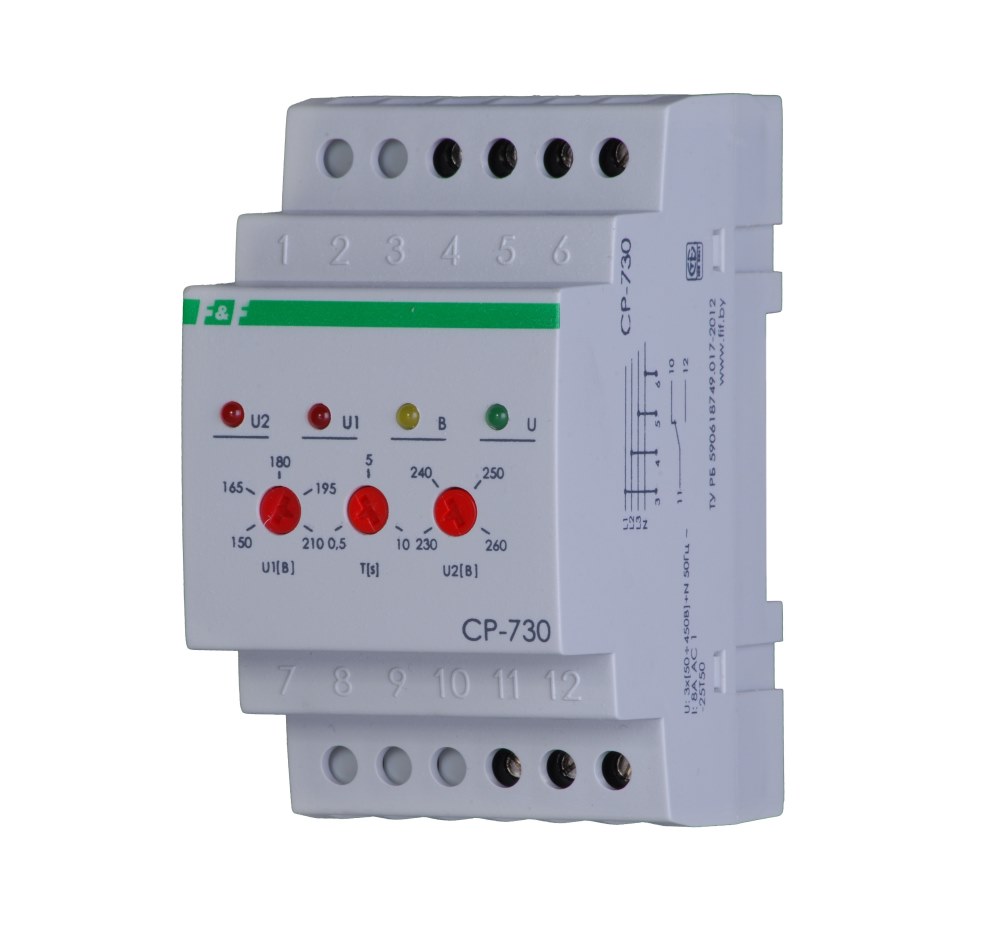 Реле напряжения CP-730 (DIN-рейка 3х400/230 + N 8А IР 20) F&F ЕА04.009.004