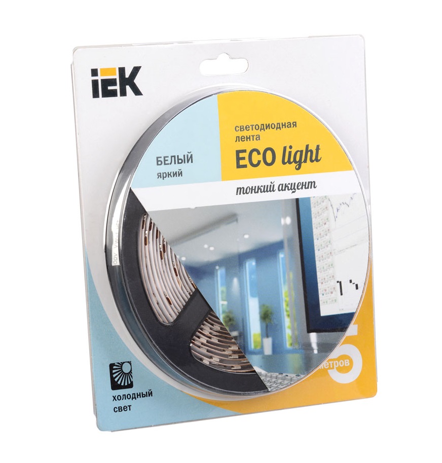 Лента светодиодная ECO LED LSR-3528W60-4.8-IP20-12V (уп.5м) бел. ИЭК LSR1-2-060-20-1-05