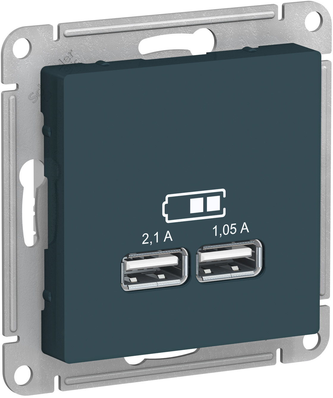Механизм розетки USB ATLAS DESIGN 5В 1порт х 2.1А 2порта х 1.05А изумруд SchE ATN000833 в Ярославле