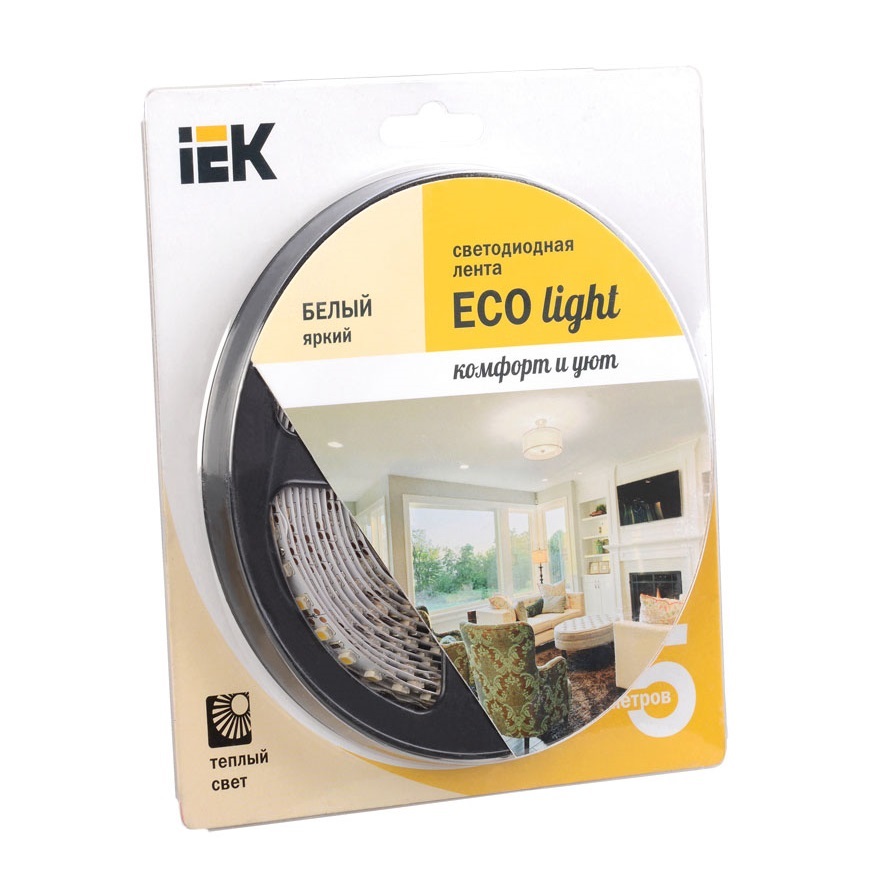 Лента светодиодная ECO LED LSR-3528WW120-9.6-IP65-12V (уп.5м) тепл. бел. ИЭК LSR1-1-120-65-1-05