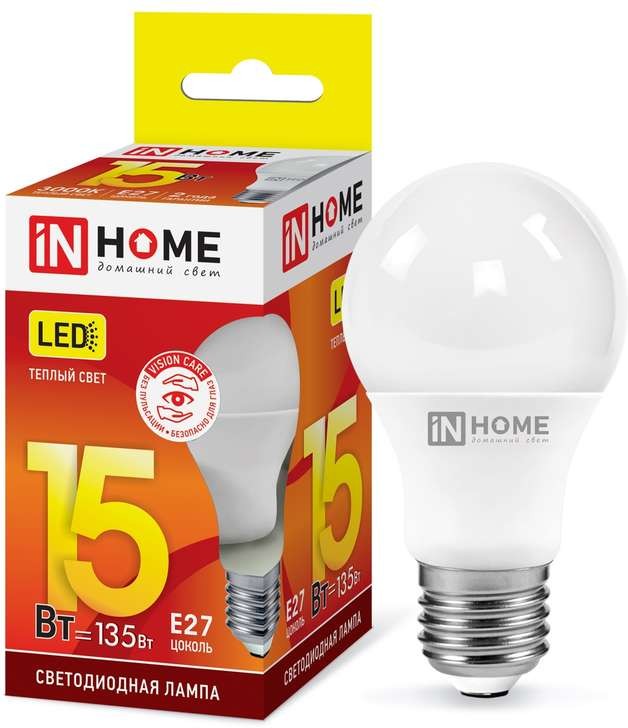 Лампа светодиодная LED-A60-VC 15Вт 230В E27 3000К 1350Лм IN HOME 4690612020266