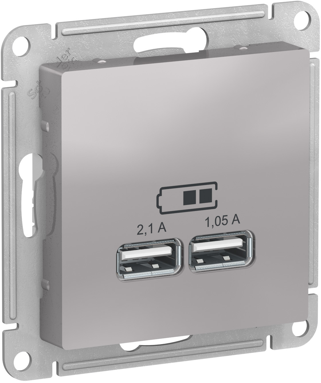 Механизм розетки USB ATLAS DESIGN 5В 1порт х 2.1А 2порта х 1.05А алюм. SchE ATN000333