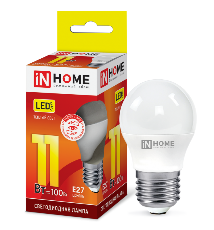 Лампа светодиодная LED-ШАР-VC 11Вт 230В E27 3000К 1050Лм IN HOME 4690612020600