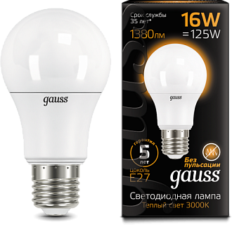 Лампа светодиодная LED A60 16Вт E27 3000К Gauss 102502116