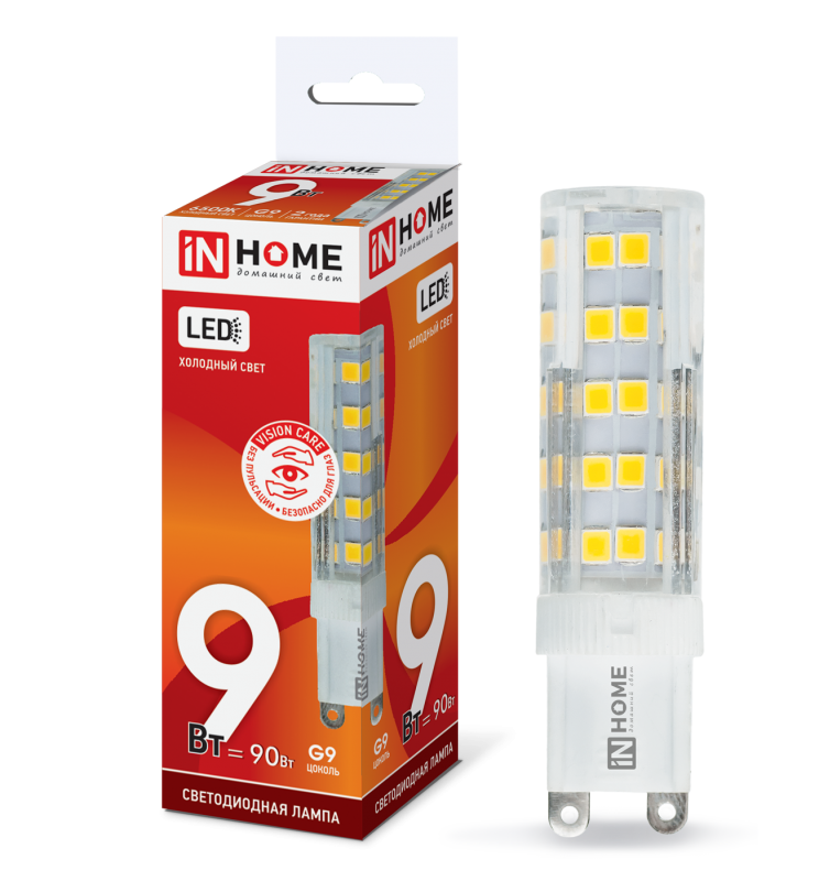 Лампа светодиодная LED-JCD-VC 9Вт 230В G9 6500К 810Лм IN HOME 4690612019949
