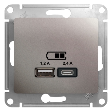 Розетка USB Glossa тип A+C 5В/2.4А 2х5В/1.2А механизм платина SchE GSL001239 в Ярославле