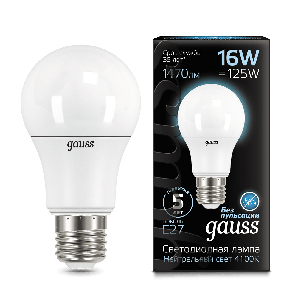 Лампа светодиодная LED A60 16Вт E27 4100К Gauss 102502216