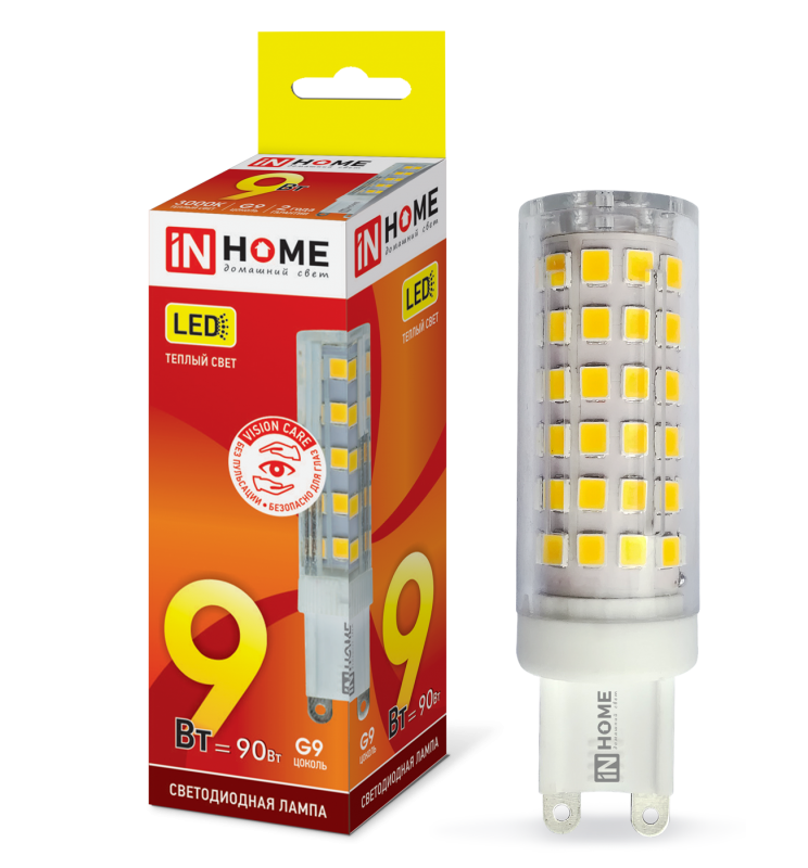Лампа светодиодная LED-JCD-VC 9Вт 230В G9 3000К 810Лм IN HOME 4690612019925