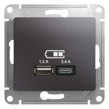 Розетка USB Glossa тип A+C 5В/2.4А 2х5В/1.2А механизм графит SchE GSL001339