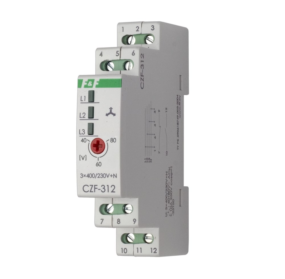 Реле контроля и наличия фаз CZF-312 (монтаж на DIN-рейке 35 мм) F&F ЕА04.001.007 