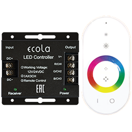 Ecola Контроллер 12V 288W 24A RGB с кольцевым сенсорным белым радиопультом RFC24WESB