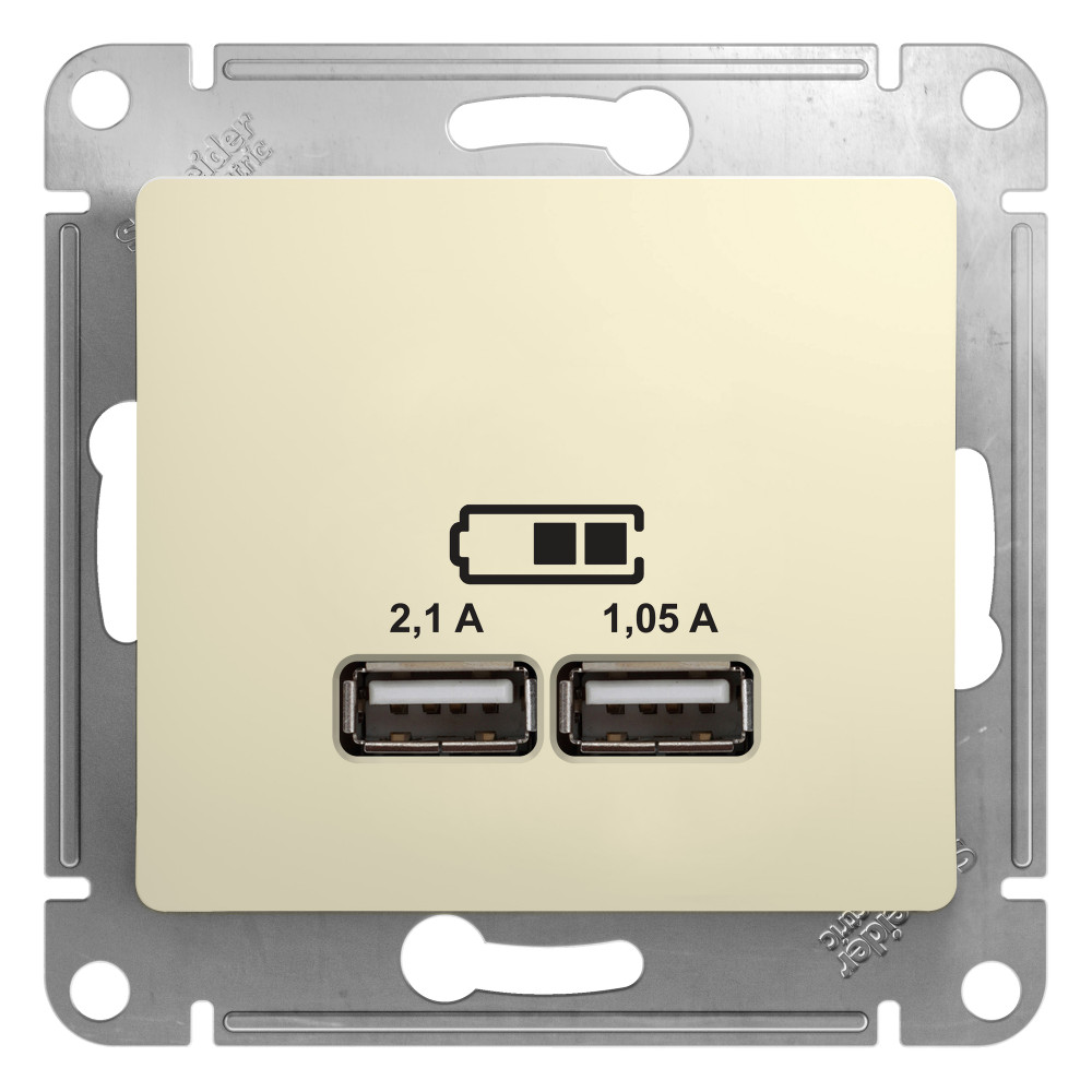 Розетка USB 2-м СП Glossa A+A 5В/2.1А 2х5В/1.05А механизм беж. SchE GSL000233 в Ярославле