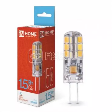 Лампа светодиодная LED-JC 1.5Вт 12В G4 6500К 150лм IN HOME 4690612035987