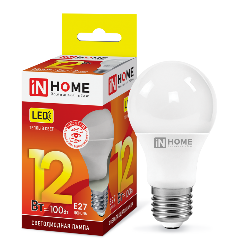 Лампа светодиодная LED-A60-VC 12Вт 230В E27 3000К 1140Лм IN HOME 4690612020235