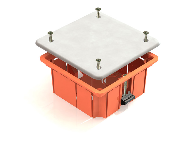 Коробка КМ41022 распредел. 92х92x45мм для полых стен(с саморезами, пластиковые лапки, с крышкой )