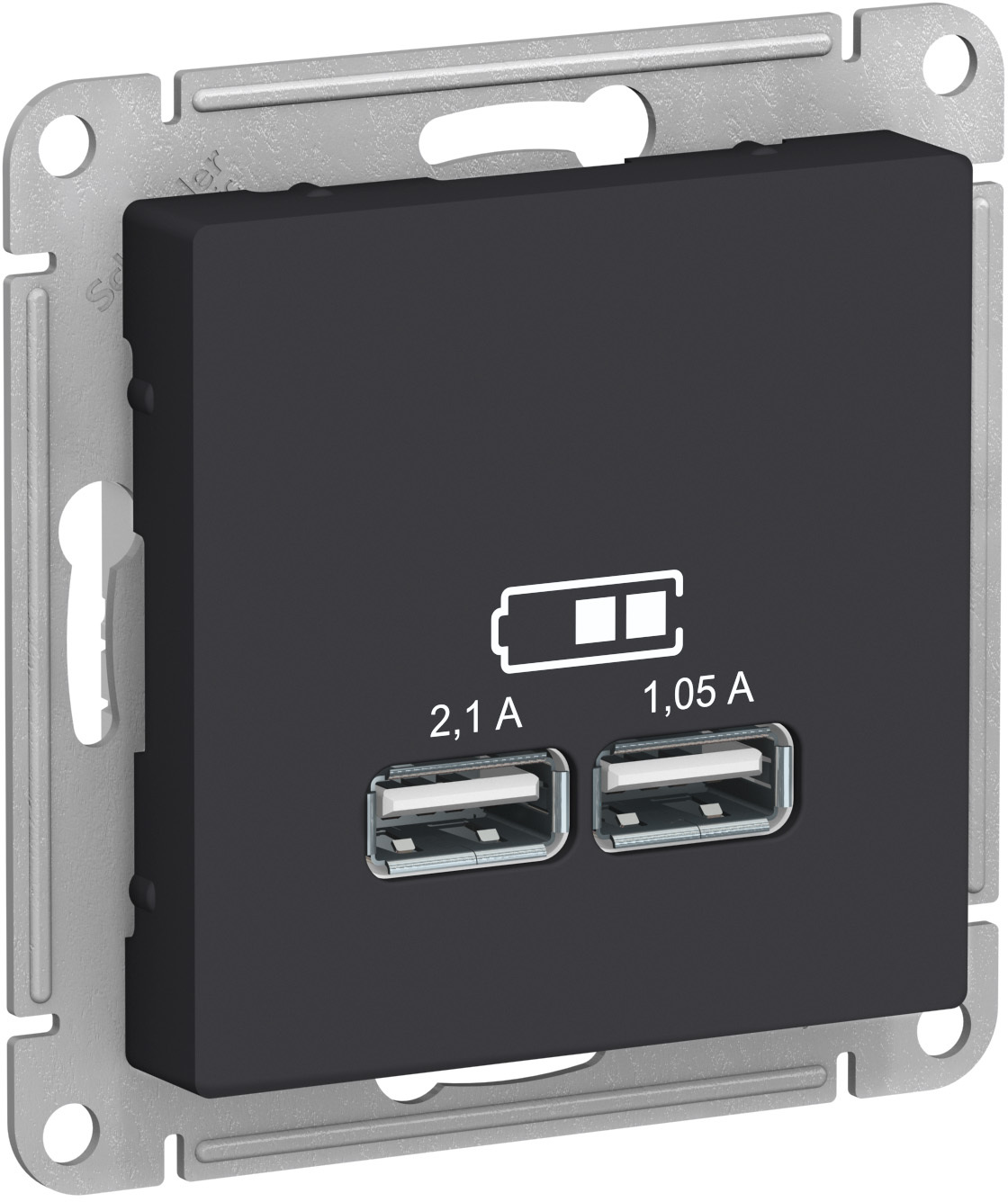 Механизм розетки USB ATLAS DESIGN 5В 1порт х 2.1А 2порта х 1.05А карбон SchE ATN001033 в Ярославле