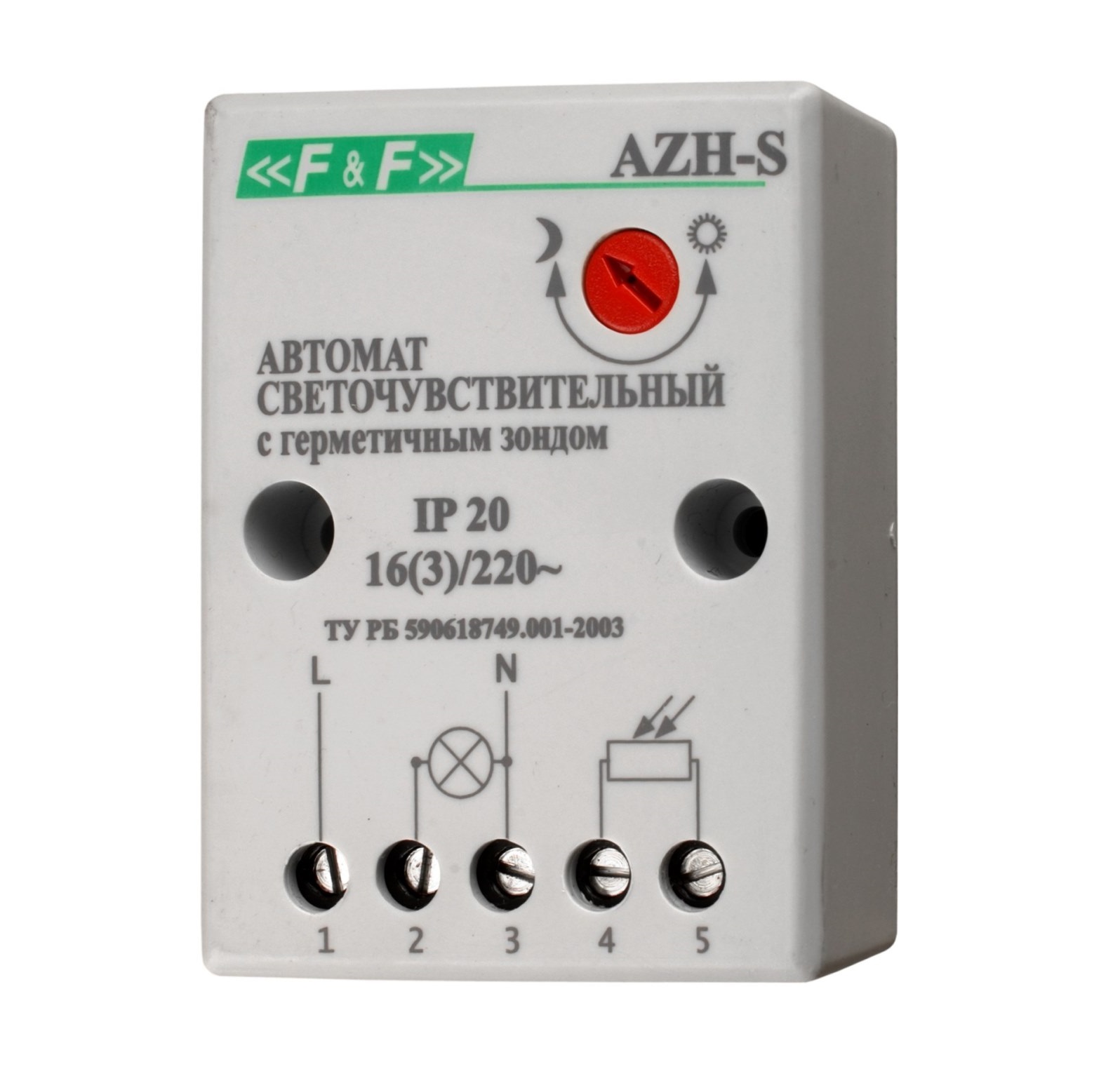 Фотореле AZH-S (выносной фотодатчик IP-65 монтаж на плоскость 230В 16А 1НО IP20) F&F ЕА01.001.007