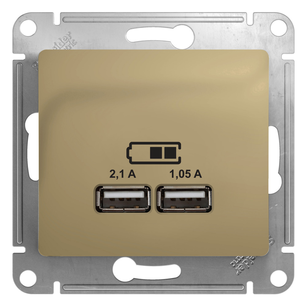 Механизм розетки USB 2-м СП Glossa 5В/2100мА 2х5В/1050мА титан SchE GSL000433