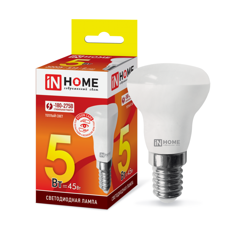 Лампа светодиодная LED-R39-VC 5Вт 230В E14 3000К 410лм IN HOME 4690612030838