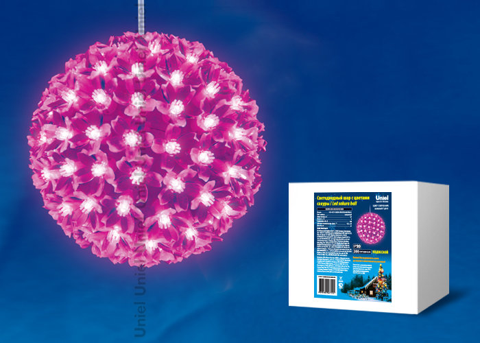 Фигура светодиодная UNIEL подвесная «Шар с цветами сакуры» ULD-H2121-200/DTA PINK IP20 SAKURA BALL  в Ярославле