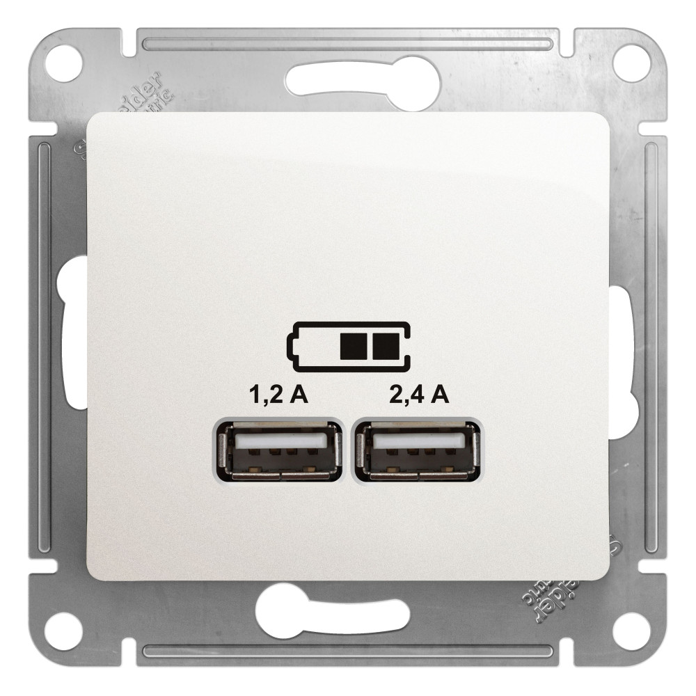 Розетка USB Glossa тип A+C 5В/2.4А 2х5В/1.2А механизм перламутр. SchE GSL000639