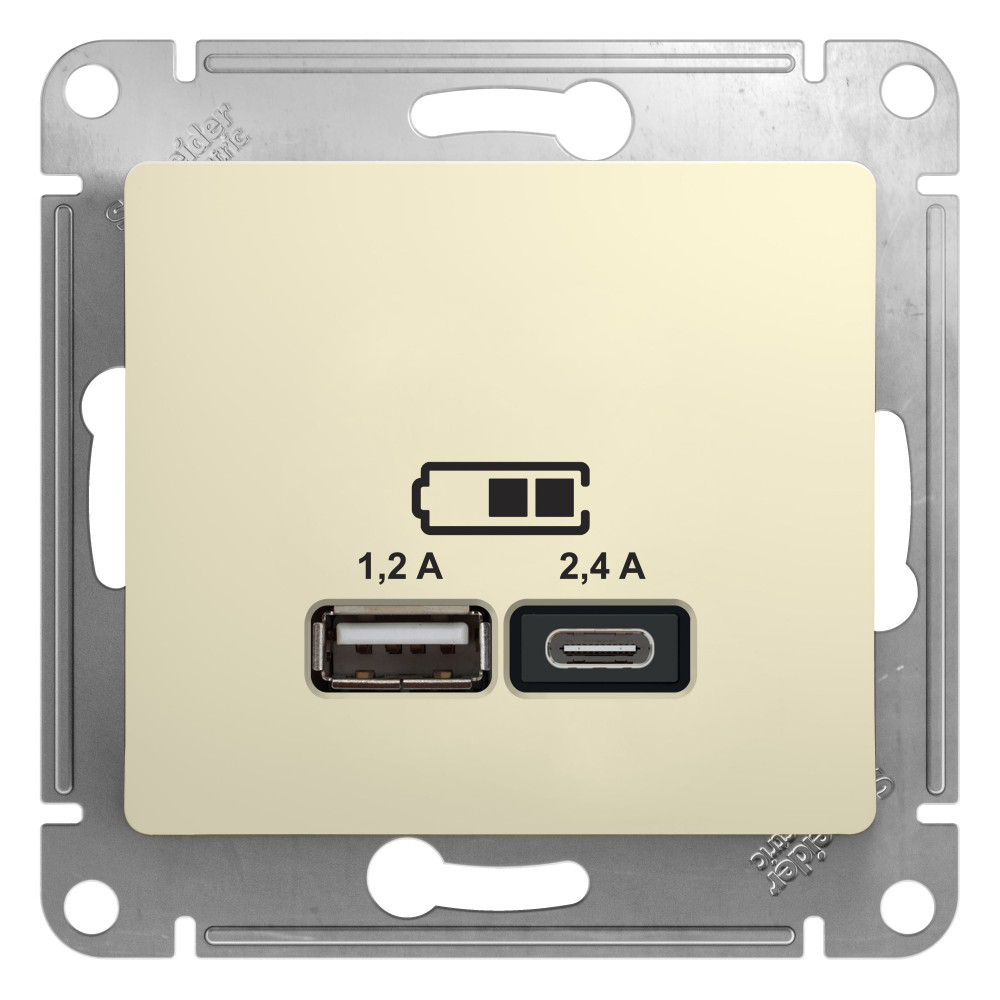 Розетка USB Glossa тип A+C 5В/2.4А 2х5В/1.2А механизм беж. SchE GSL000239