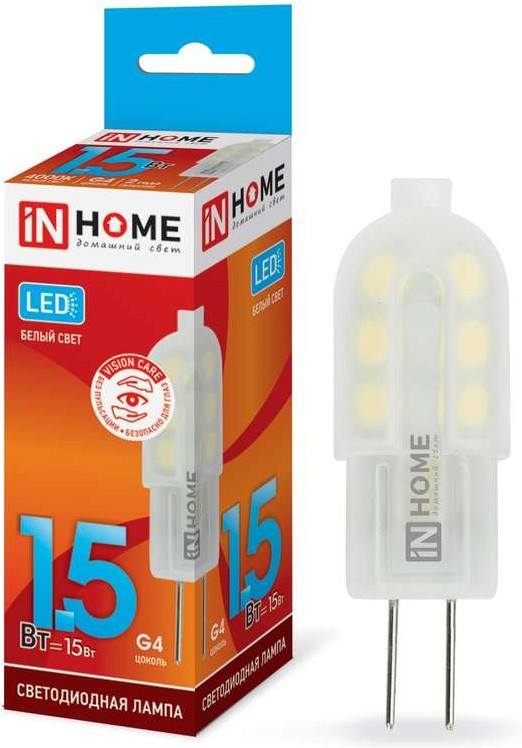 Лампа светодиодная LED-JC-VC 1.5Вт 12В G4 4000К 95Лм IN HOME 4690612019758