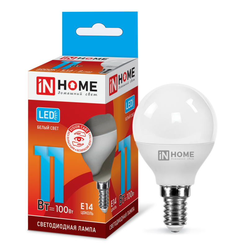 Лампа светодиодная LED-ШАР-VC 11Вт 230В E14 4000К 820Лм IN HOME 4690612020594