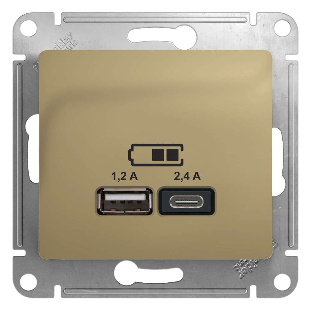Розетка USB Glossa тип A+C 5В/2.4А 2х5В/1.2А механизм титан SchE GSL000439 в Ярославле