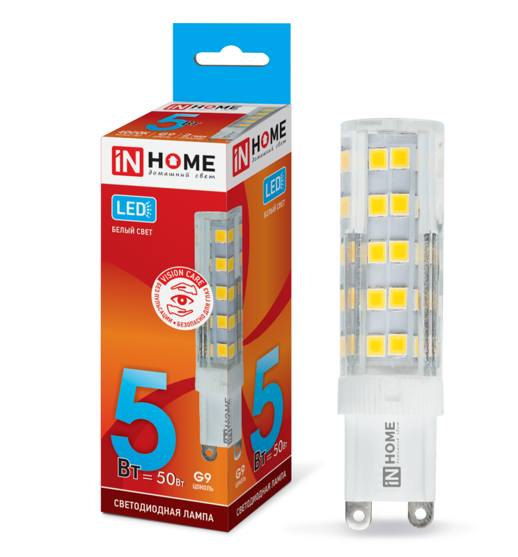Лампа светодиодная LED-JCD-VC 5Вт 230В G9 4000К 450Лм IN HOME 4690612019895
