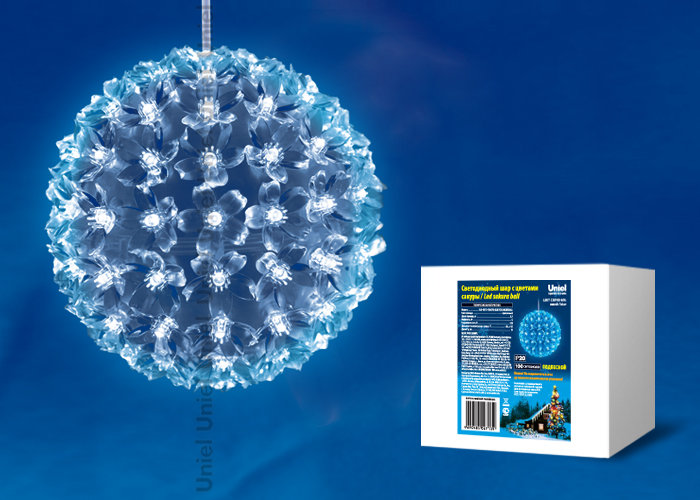 Фигура светодиодная под. шар UNIEL «Шар с цветами сакуры», ULD-H1515-100/DTA BLUE IP20 SAKURA BALL 