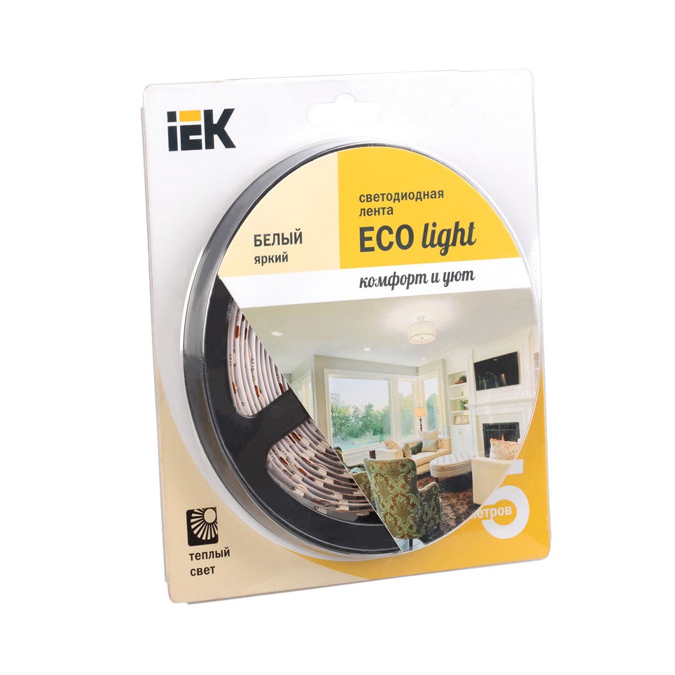Лента светодиодная ECO LED LSR-3528WW60-4.8-IP20-12V (уп.5м) тепл. бел. ИЭК LSR1-1-060-20-1-05