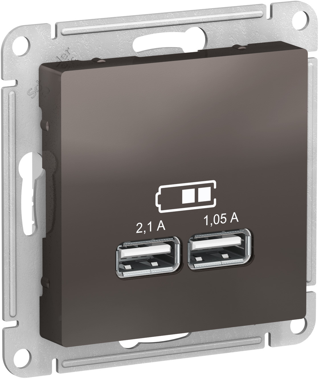 Механизм розетки USB ATLAS DESIGN 5В 1порт х 2.1А 2порта х 1.05А мокко SchE ATN000633 в Ярославле