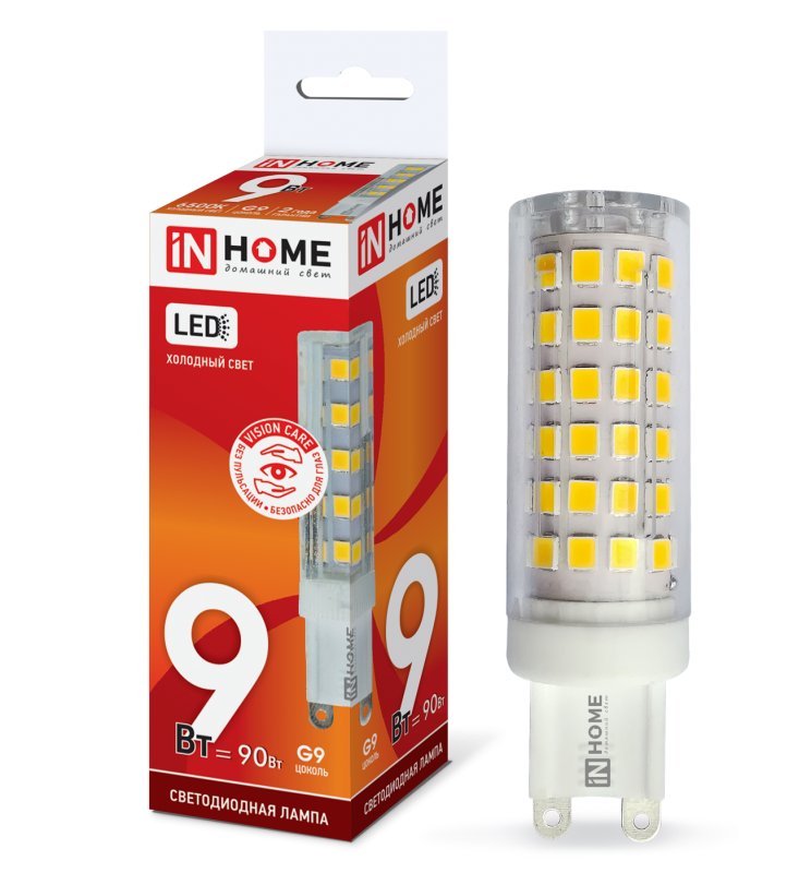 Лампа светодиодная LED-JCD-VC 9Вт 230В G9 4000К 810Лм IN HOME 4690612019932 в Ярославле