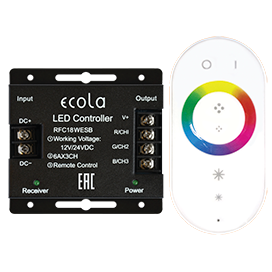 Ecola Контроллер 12V 216W(24V 432W) 18A RGB с кольцевым сенсорным белым радиопультом RFC18WESB