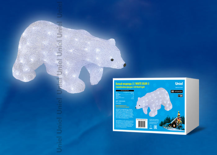 Фигура светодиодная «Белый медведь-3» Uniel ULD-M5829-080/STA WHITE IP20 WHITE BEAR-3 