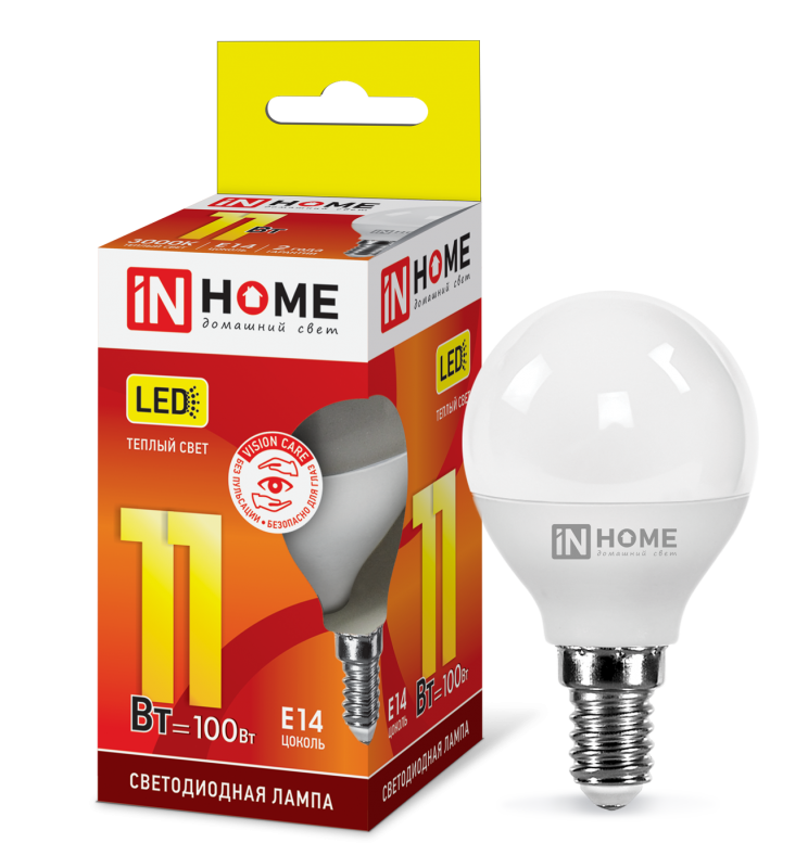 Лампа светодиодная LED-ШАР-VC 11Вт 230В E14 3000К 1050Лм IN HOME 4690612020587